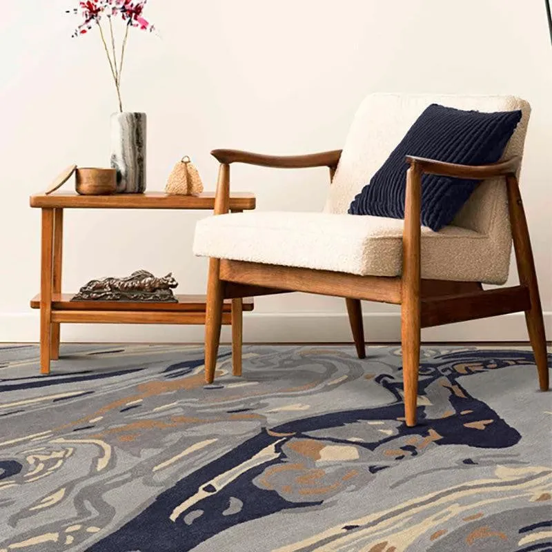 Ala Hand Tufted Abstract Wool & Nylon Carpet - Navy Blue media 3