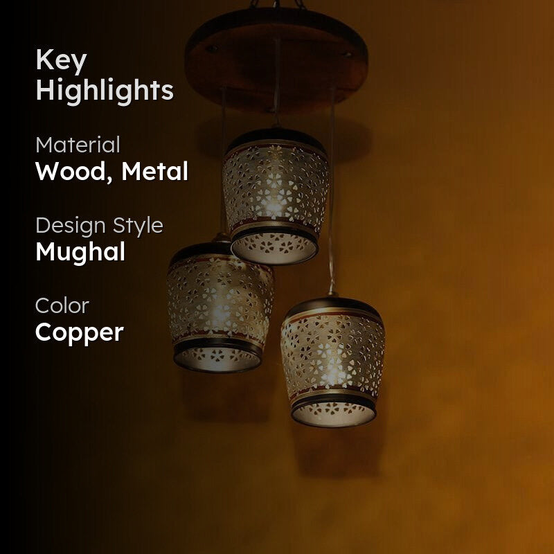 Astral Aura Copper and Wood Ceiling Lamp media 2