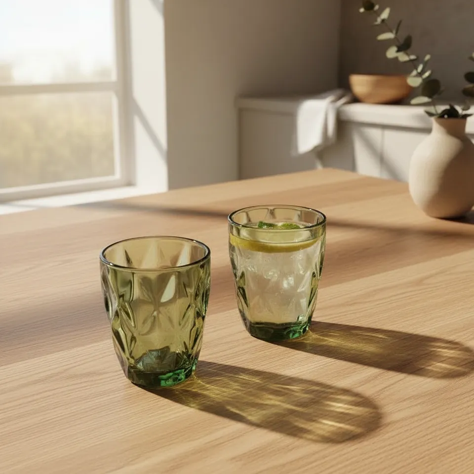 Cubist Green Tinted Glass (270 ml ) - Set Of Two media 1
