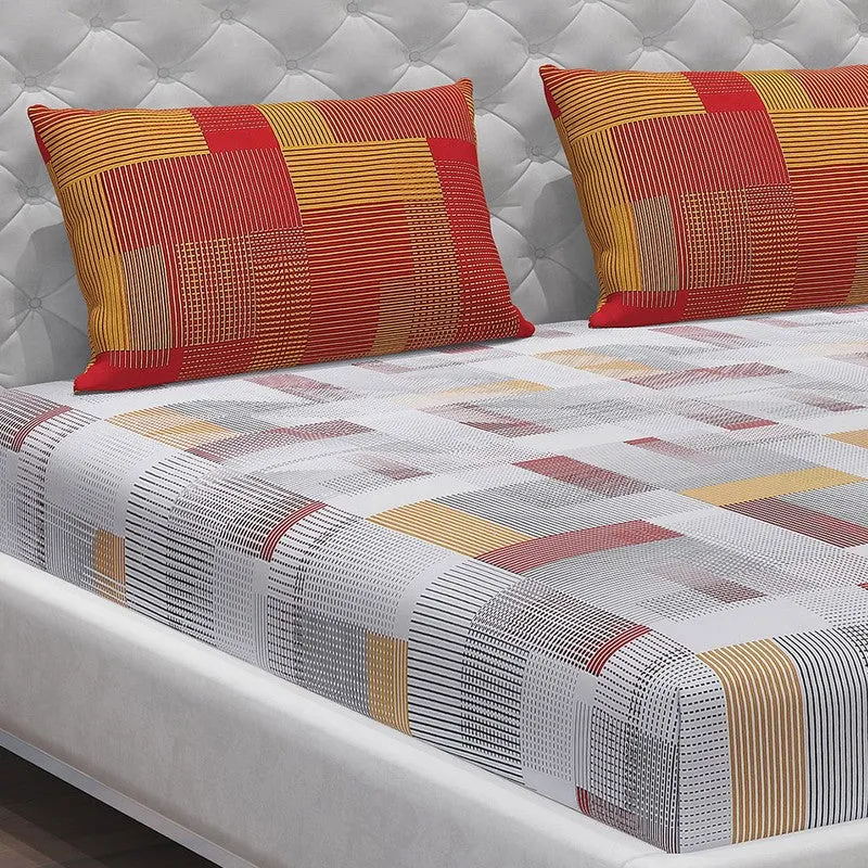 Monte Carlo Checkora Cotton Bedsheet (White,Orange) - 104 TC media 5