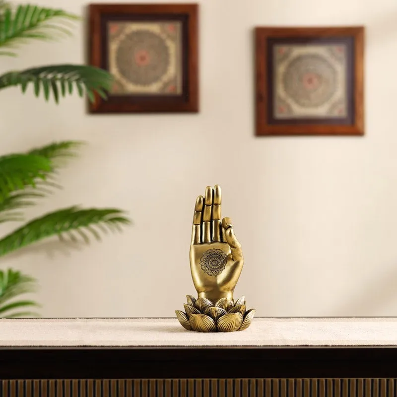 Ornate Buddha Lotus Palm Showpiece media 4