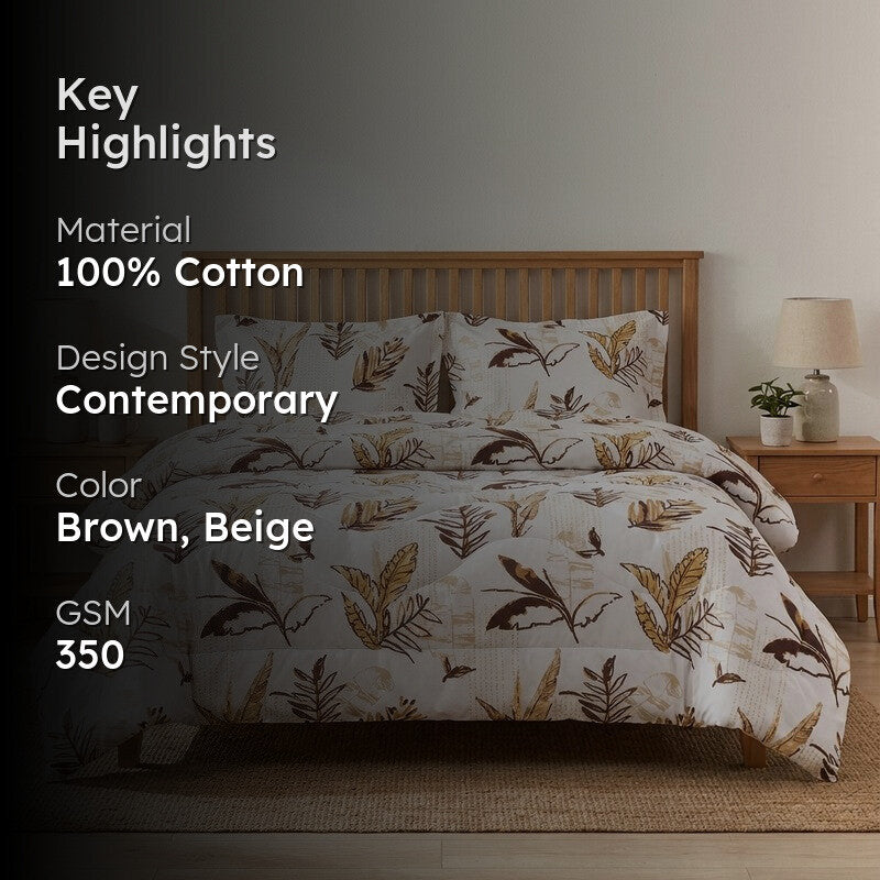 Neutral Leaf Cotton Comforter - 350 GSM media 2