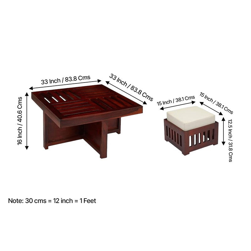 Gaviron Sheesham Wooden Center Table with Stools and Cushions (Red) - Nine Piece Set media 12