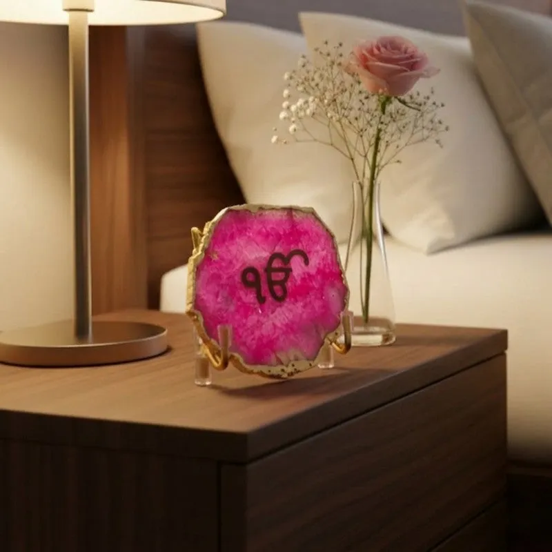 Ik Onkar Handcrafted Agate Religious Accent - Pink media 8