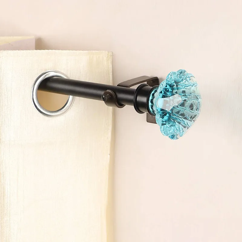 Etherea Extendable 1" Single Curtain Rod With Urn Finial & Brackets (Blue) media 1
