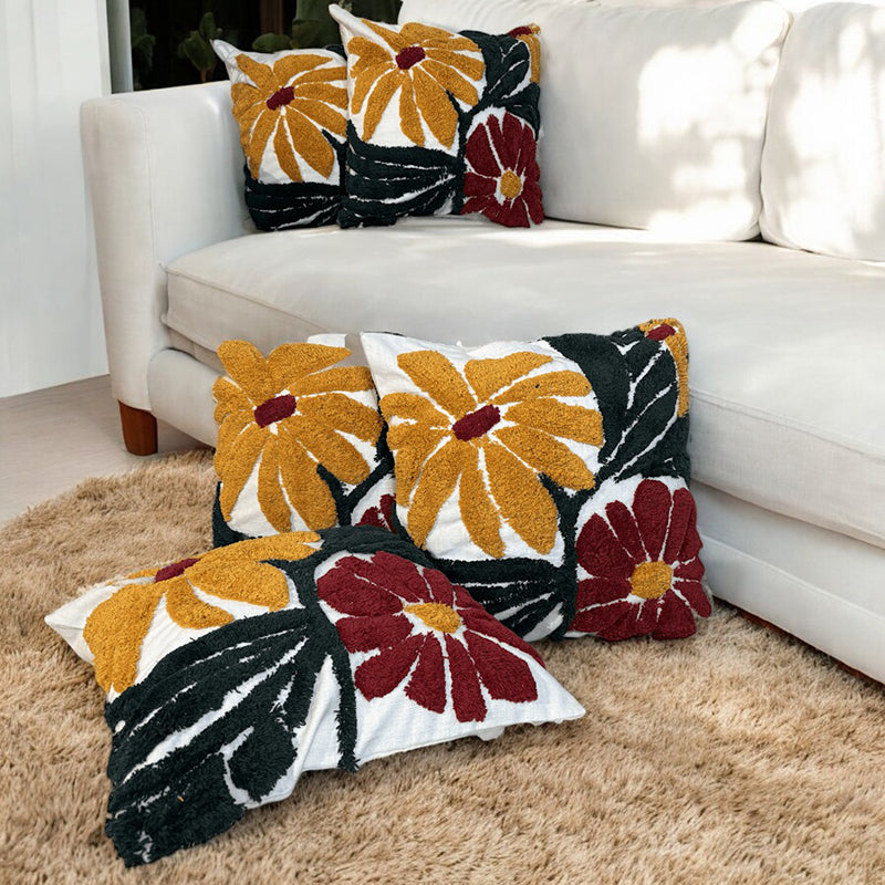 Petal Sunshine Tufted Cushion Cover Set - Set Of Five