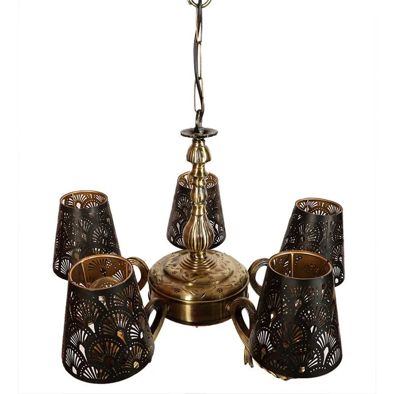 Ethnic Noma Etched Vistara Golden Antique Ceiling Lamp media 3