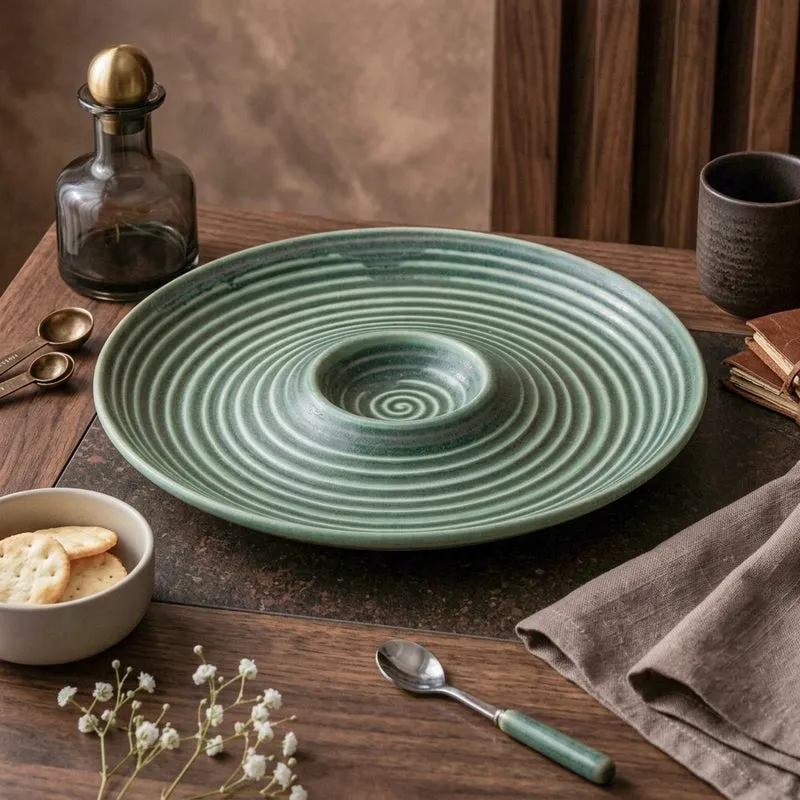 Terra Tones Chip & Dip Ceramic Platter - Teal media 4