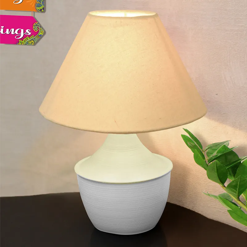 Obliqe Metal Table Lamp - White,Beige media 1