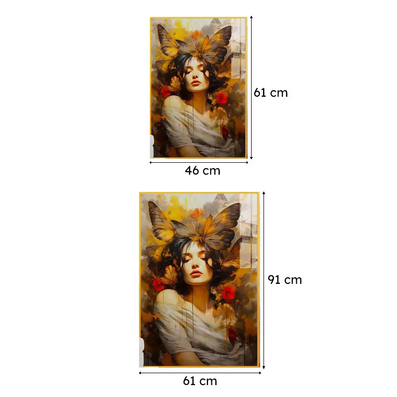 Winged Tiara Floral Canvas Wall Art With Frame - Gold media 6