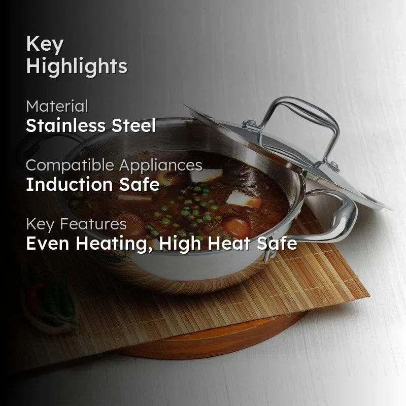 Vinod Orren Stainless Steel Kadhai With Lid- 3200 mL/14 Inches media 2