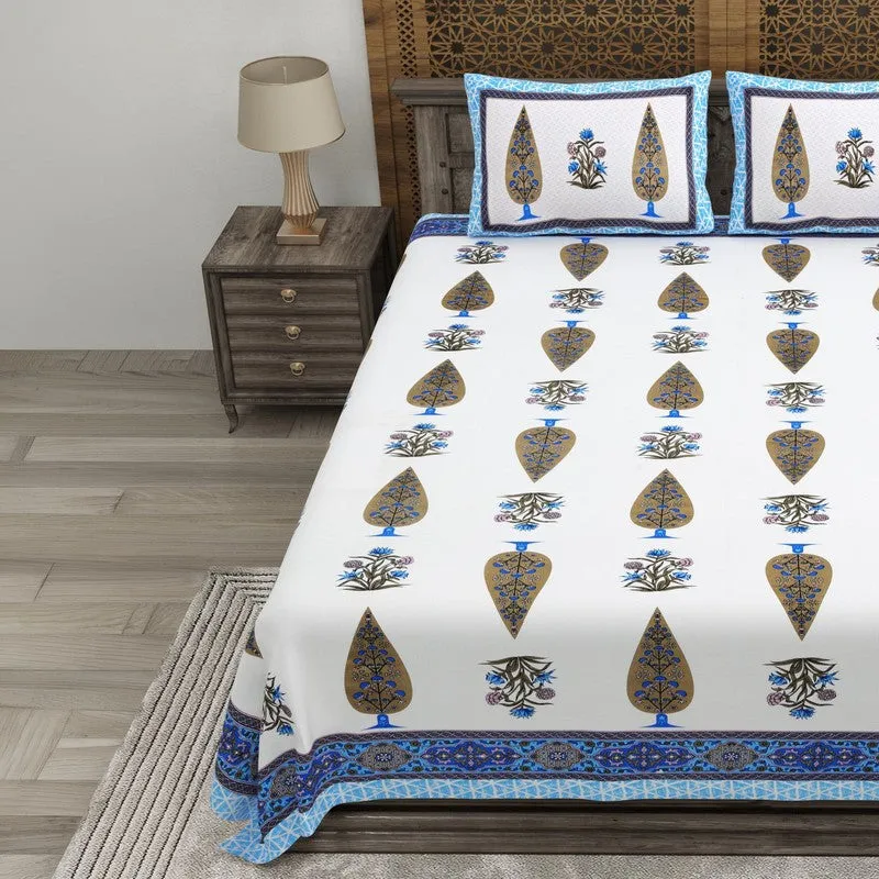 Jaipuro Cotton Bedsheet (Blue,White) - 240 TC media 3