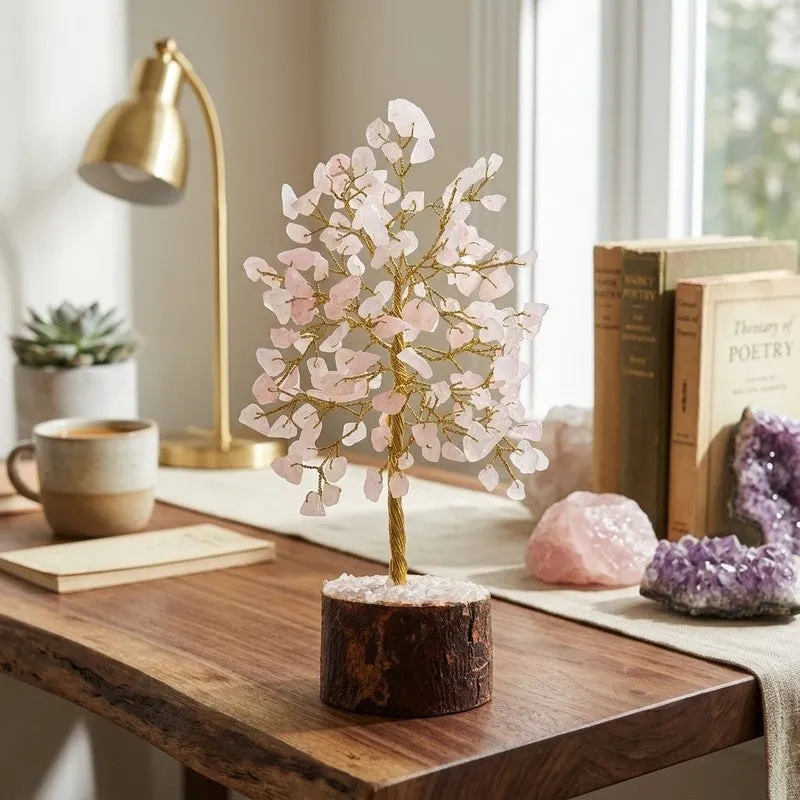 Love Rose Quartz Gemstone Tree Decorative Showpiece media 1