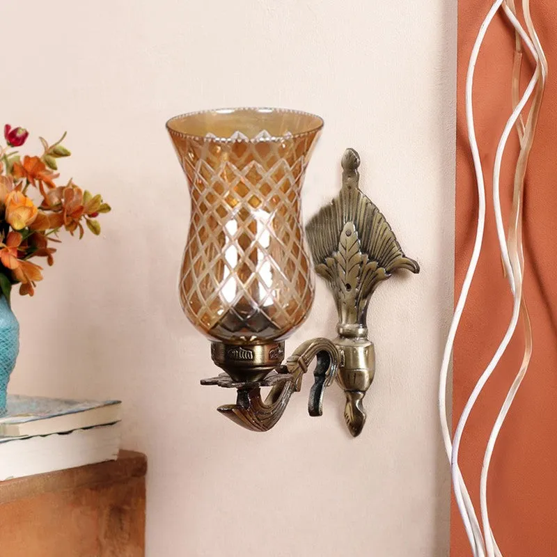 Honey Glow Floral Antique Glass Wall Lamp media 4