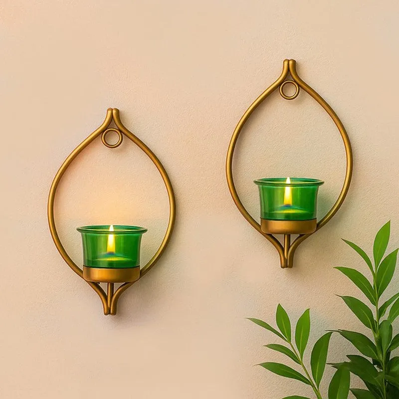 Leafy Sconce Candle Holder (Green) - Set Of Two media 1
