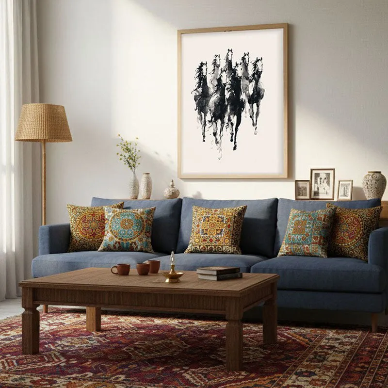 Vintage Horse Gallop Wall Painting With Brown Frame media 3