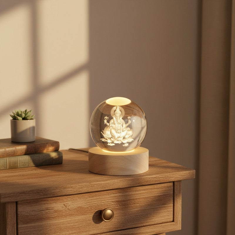 Divine Ganesha Glass Ball Table Lamp
