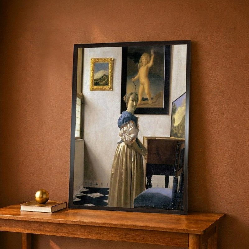 Lady Standing at the Virginal, circa 1672-73 Canvas Wall Painting - 9 x 12 Inches