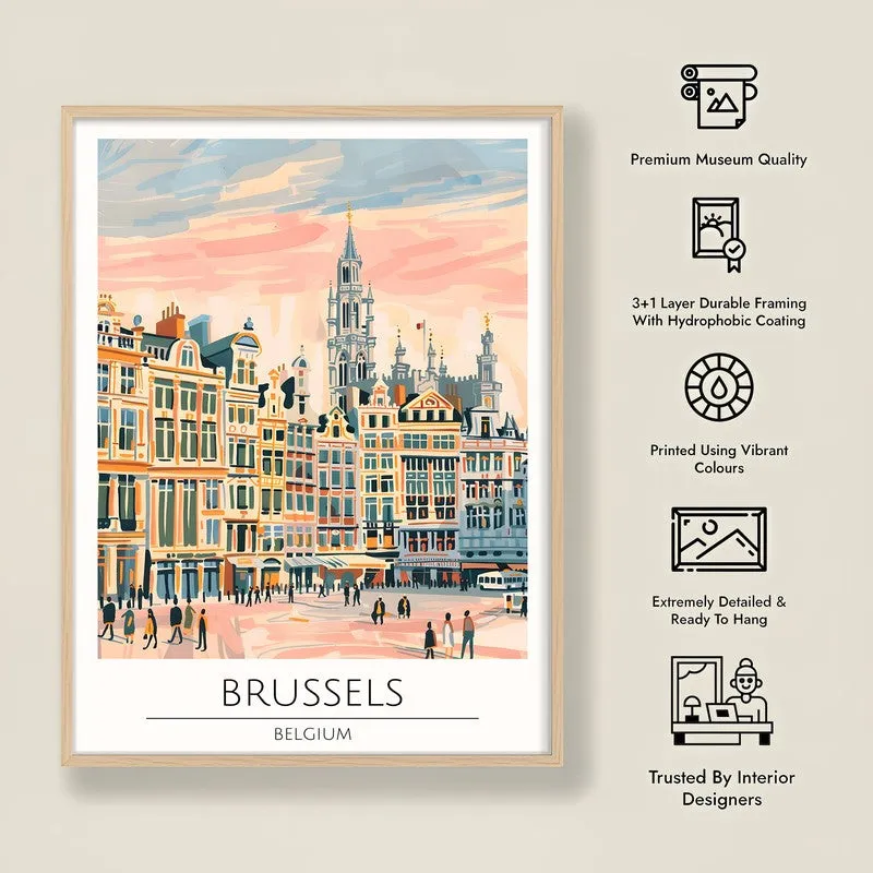 Vintage Brussels Framed Canvas Archival Canvas Wall Painting - Natural Brown Frame media 8