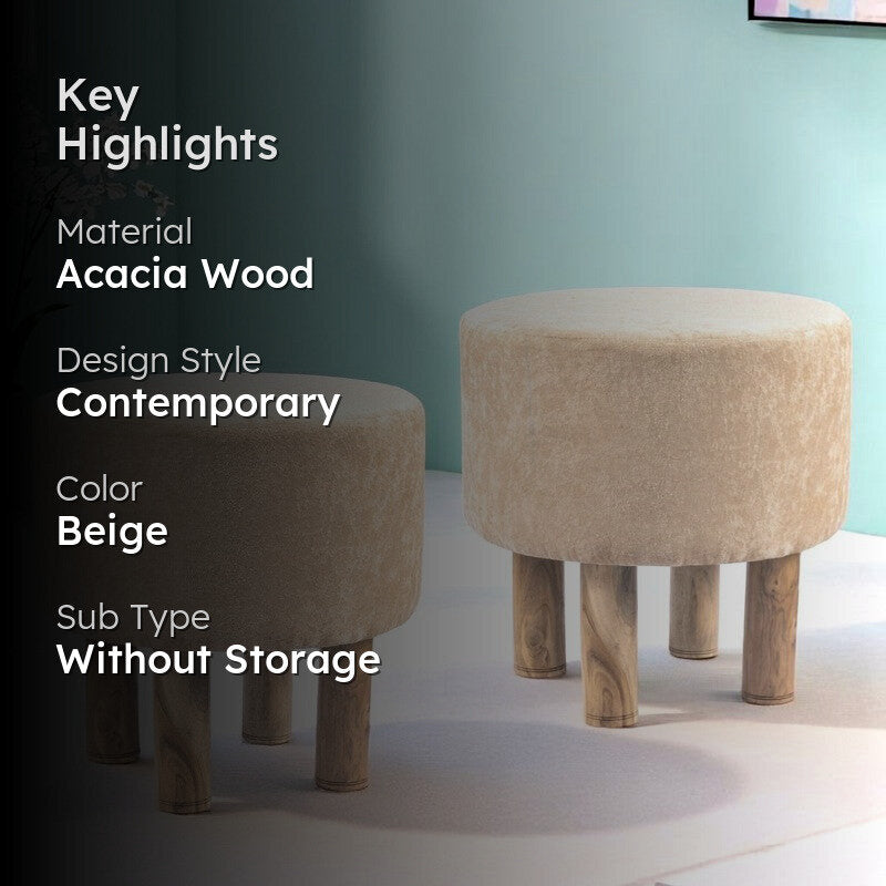 Zrixon Acacia Wooden Ottomans (Beige) - Set Of Two media 2