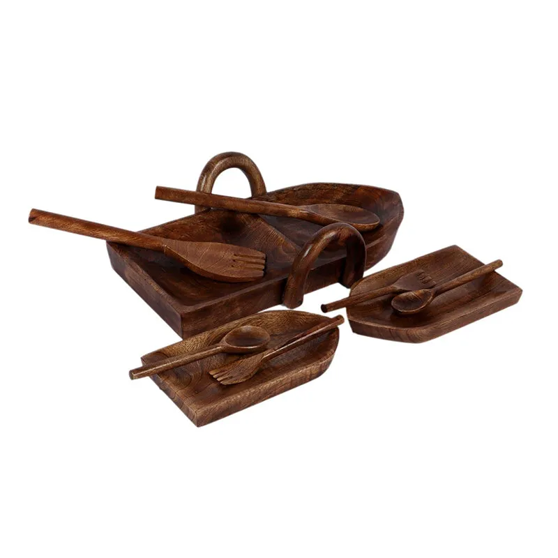 Row Twist Mango Wood Platter - Nine Piece Set media 3
