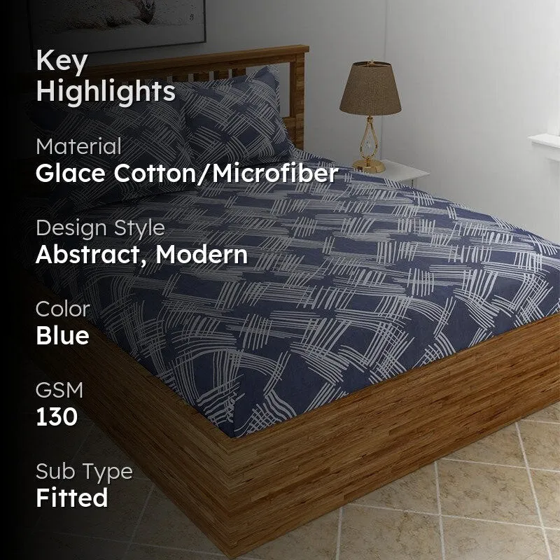 Orson Abtract Microfiber Bedsheet (Blue & Grey) - 130 GSM media 2