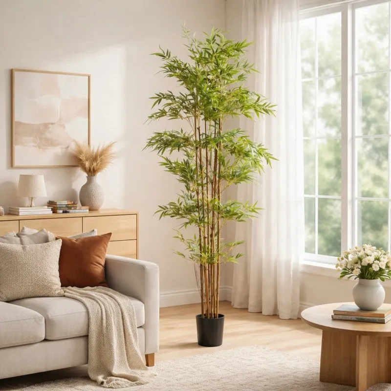 Arovi Artificial Natural Look Bamboo Plant With Black Plastic Pot - 6.9 ft media 4
