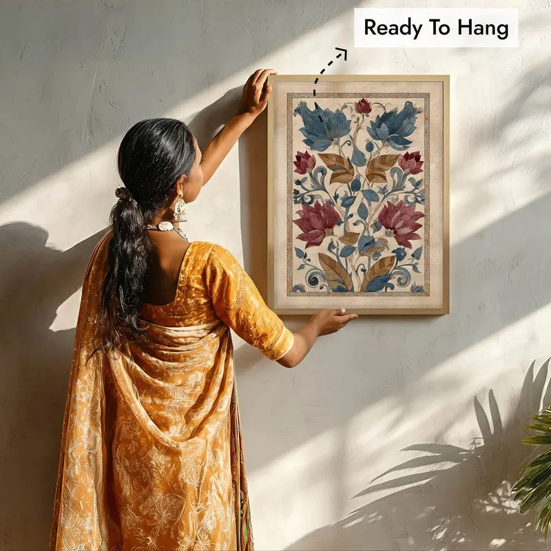 Vintage Lotus Canvas Wall Painting With Brown Frame media 10