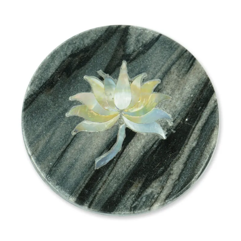 Lotus Marble Coaster With Mother Of Pearl Inlay (Grey) - Set Of Two media 6