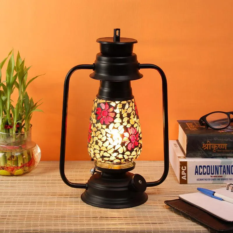 Phoolkari Mosaic Lantern Iron & Glass Table Lamp - Multicolor media 1