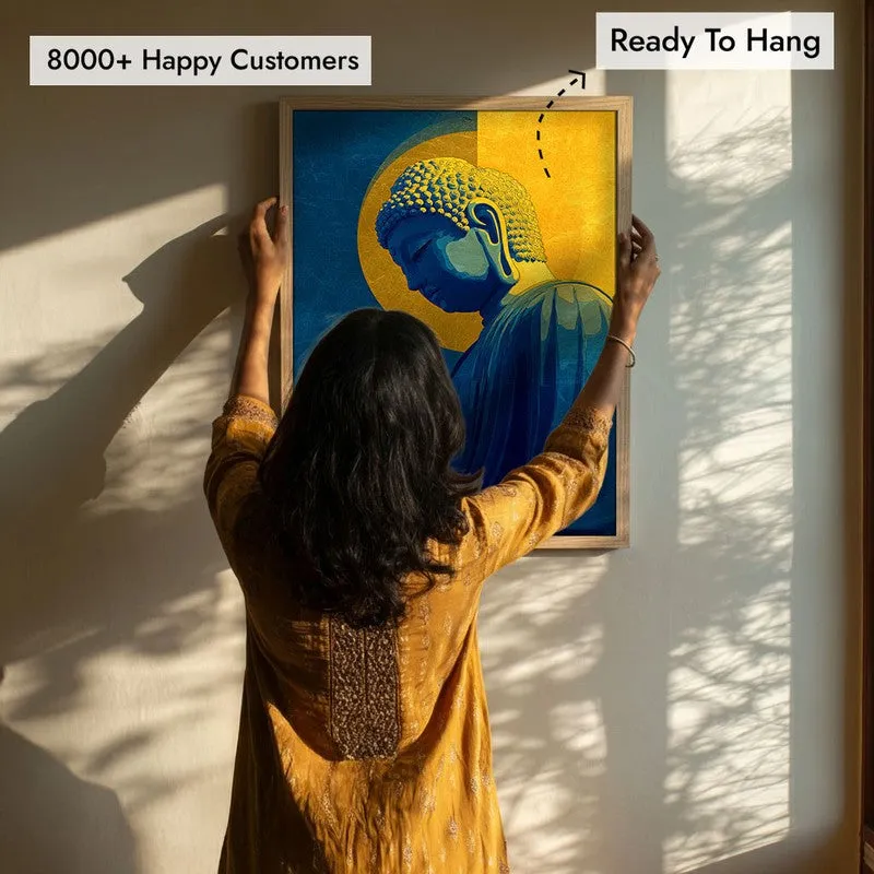 Radiant Buddha In Golden Aura Archival Paper Wall Painting With Brown Frame media 7