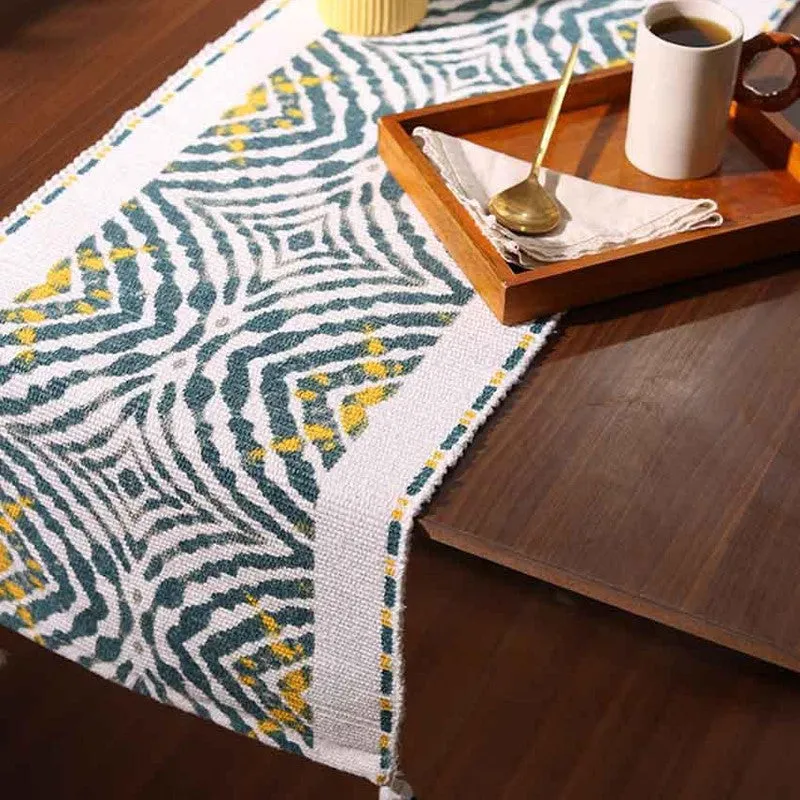 Pyraza Handwoven Tasseled Cotton Table Runner media 4