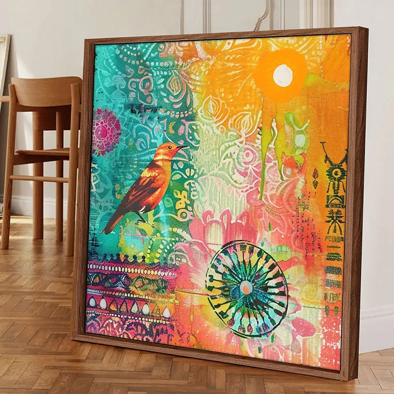 Birds Of Colours Wall Art With Frame - Brown media 2