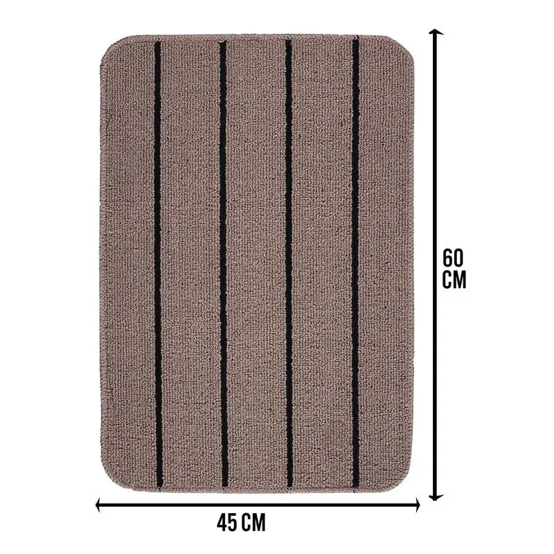 Beige kitchen mat with black stripes shown from above