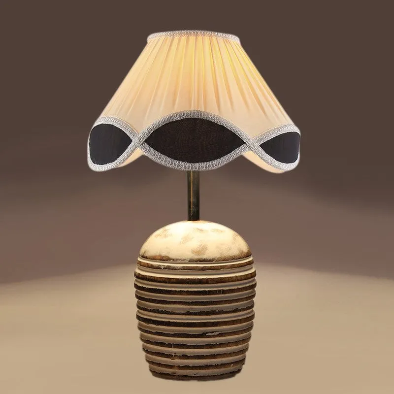 Skylexa Cotton Table Lamp With Wooden Base - White media 6