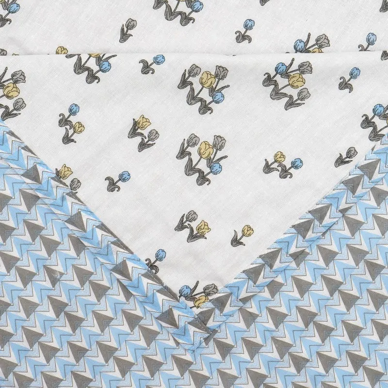 Mini Petals Reversible Cotton Dohar (Blue,White) - 120 GSM media 5
