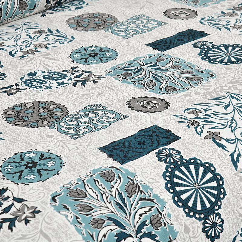 Zarina Floral Floral Cotton Bedsheet (Blue & White) - 160 TC media 5