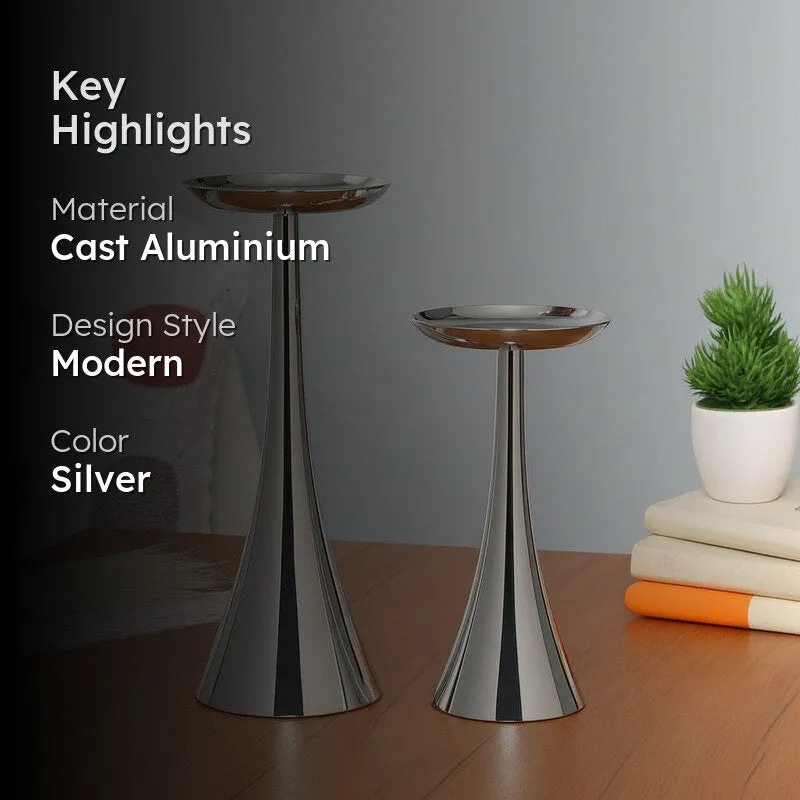 Aurelia Cone Pedestal Candle Holders (Silver) - Set Of Two media 2