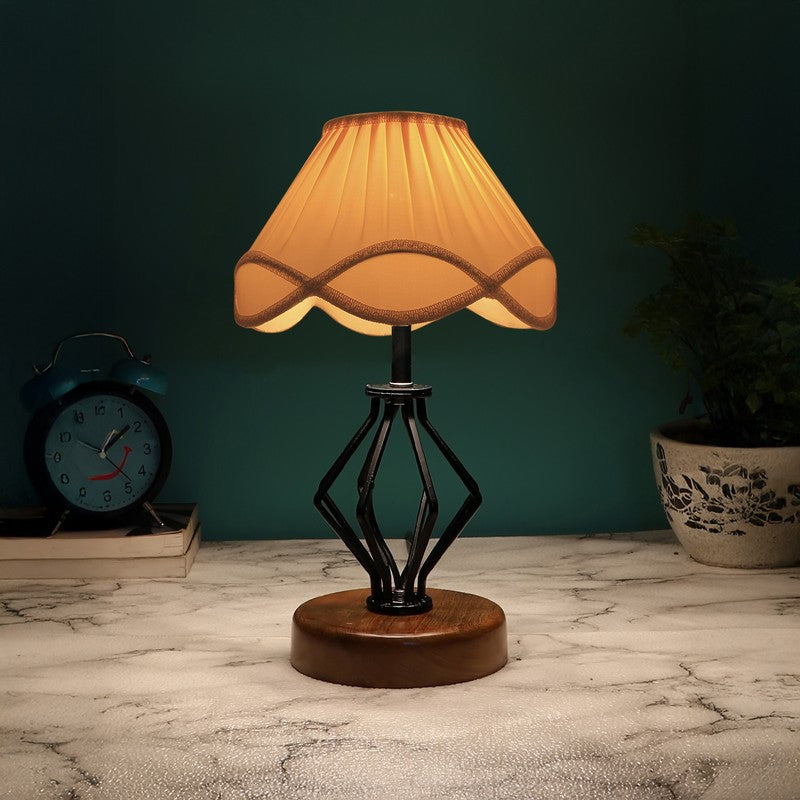Aurencia Cotton Table Lamp With Wooden Base - Ivory
