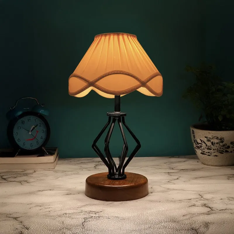 Aurencia Cotton Table Lamp With Wooden Base - Ivory media 1