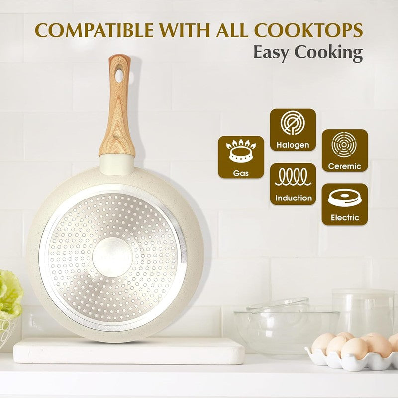 Solara Brewora Ceramic Frying Pan With Handle (White) - 9.6 CM media 5