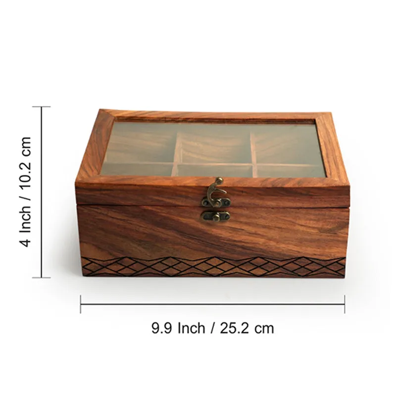 Diamante Pyrographed Sheesham Wood Multi-Utility Box media 8