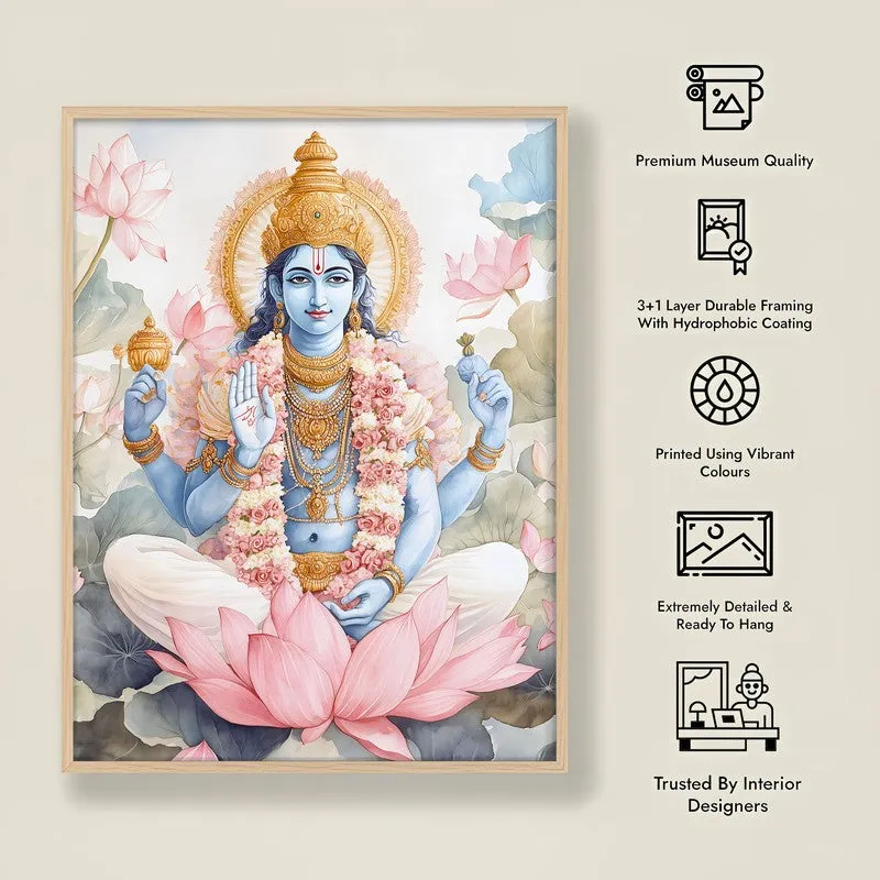 Anantha Padmanabha Spiritual Archival Paper Wall Painting - Natural Brown Frame media 8