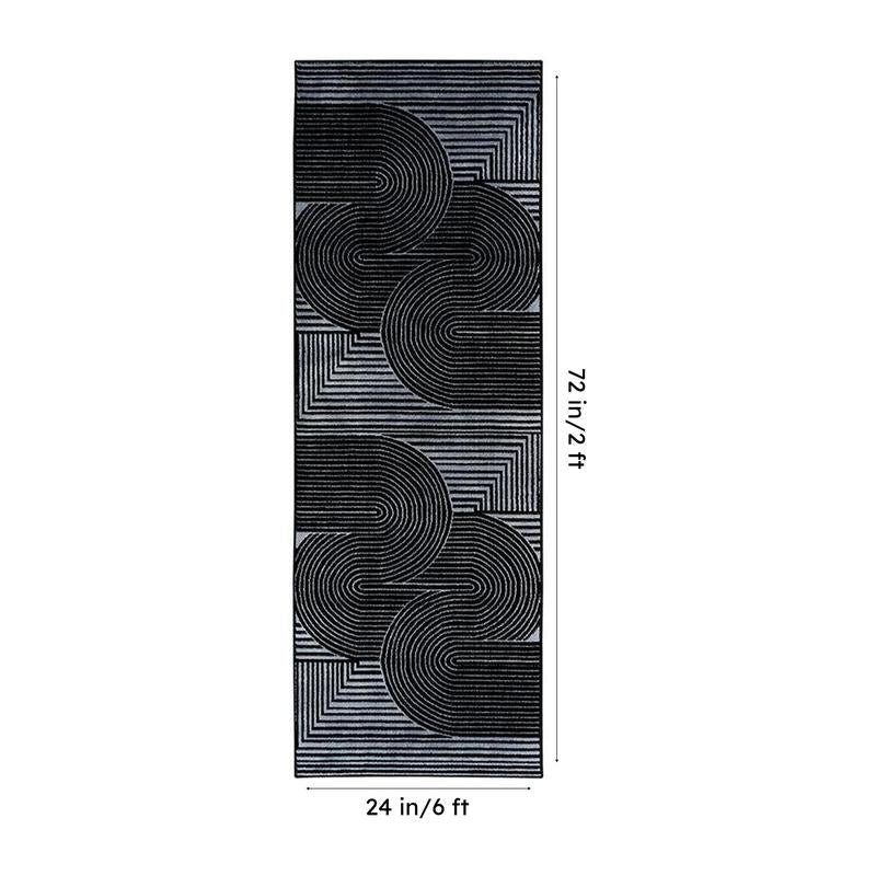 Icaria Non-Anti Skid Nylon Runner Rug - Grey & Black image 7