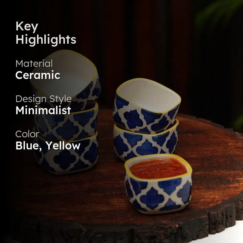 Dinea Ceramic Dip Bowls (Blue,Yellow ,40 mL Each) - Set Of Six media 2