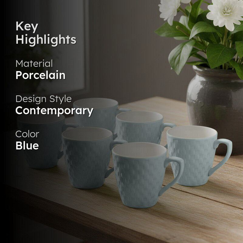 Arviya Porcelain Tea Cup (180 mL Each)/Blue)- Set of Six media 2