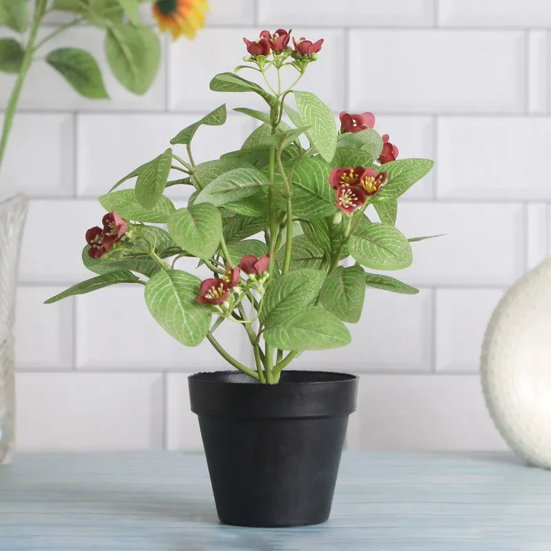 Artificial Red Blossom Plant With Black Plastic Pot media 1
