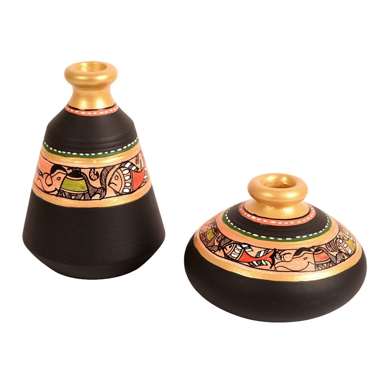 Pankhuri Terracotta & Wood Wall Shelve With Pot - Four Piece Set media 4