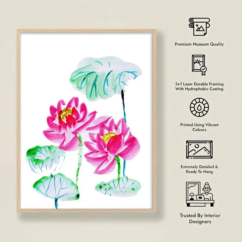 Lotus Scribbles Archival Paper Wall Art - Natural Brown Frame media 9