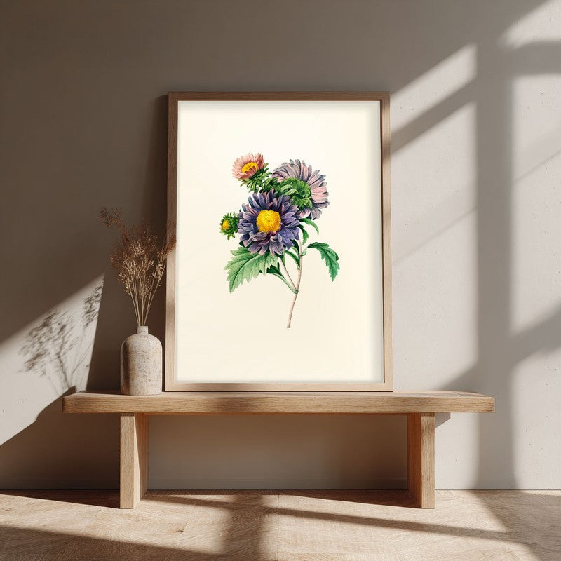 Purple Petals Archival Paper Wall Art - Natural Brown Frame